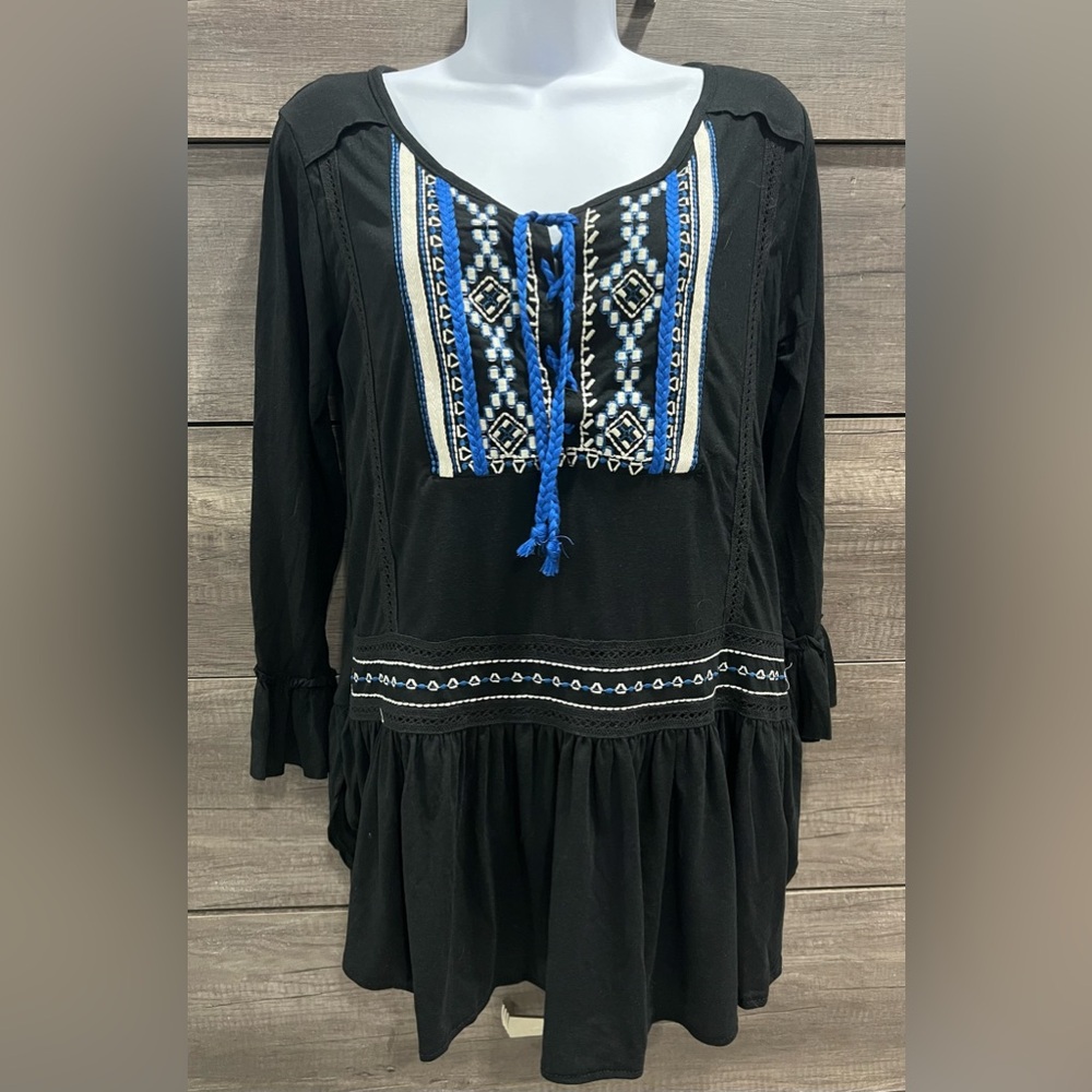 POOF: Black Embroidered Women's Top